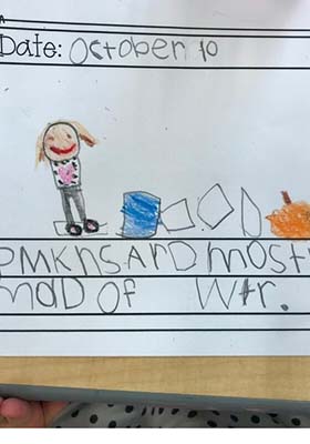 kindergarten writing sample