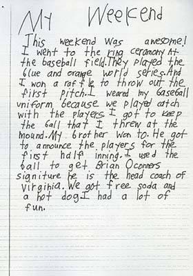 first grade writing sample